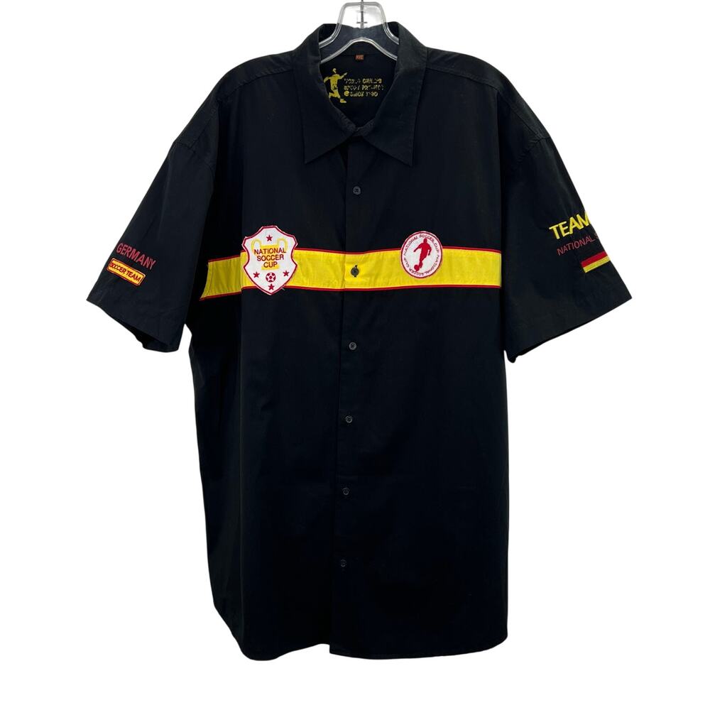 Vintage Germany National Soccer Club Button Up Shirt XXL Black Patches Mechanic